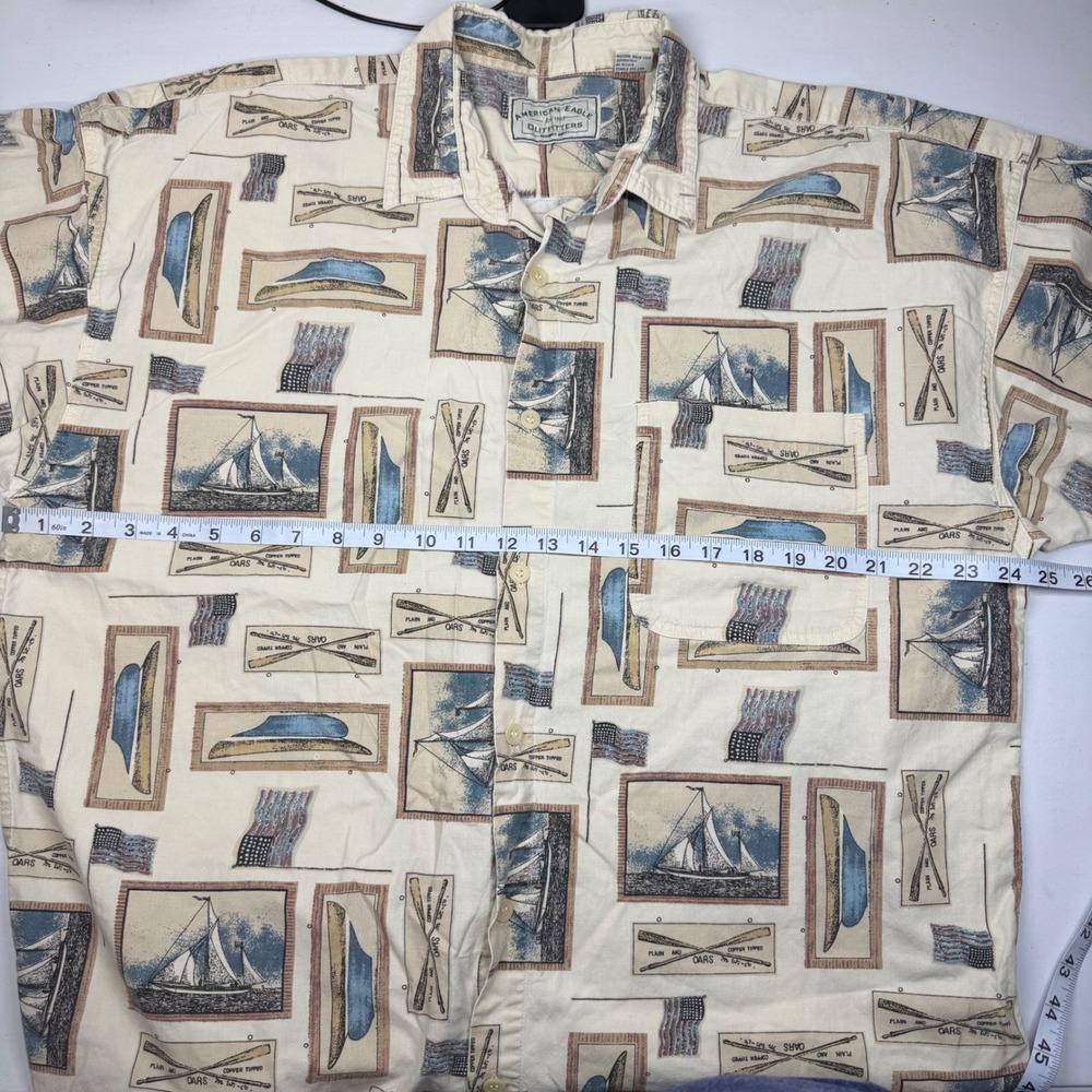 VTG American Eagle Mens Large Button Up Shirt Sailing Fisherman‎ Cotton Nautical - Picture 6 of 6